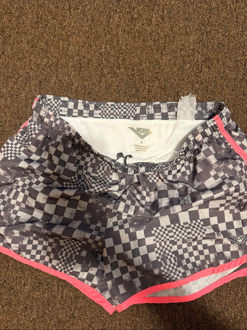 Pony Black-and-White Checkered Athletic Skort with Pink Trim